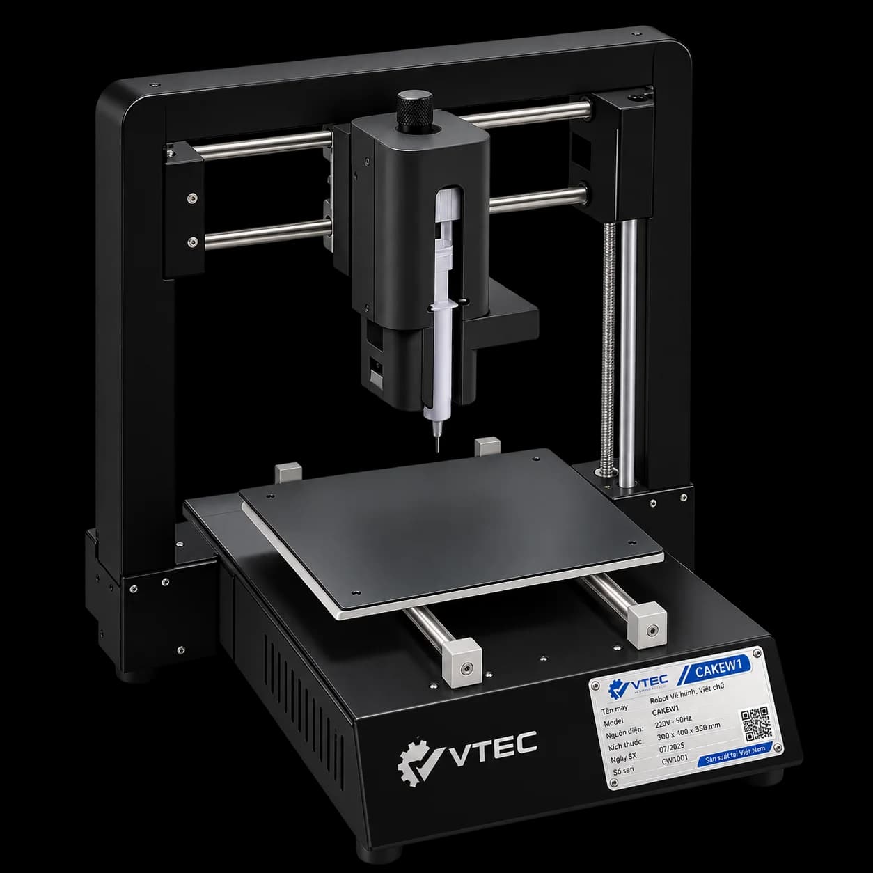 Robot vẽ hình viết chữ CAKEW1 — nền trong